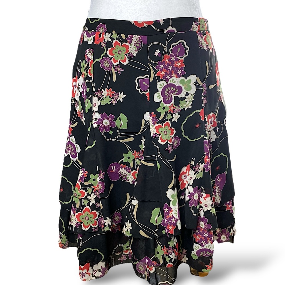 Ann Taylor Loft Floral Boho A-Line Layered Ruffle Skirt Womans